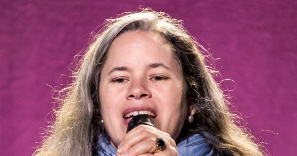 Image in QuizMyDay Because The Night: The Ultimate Natalie Merchant Quiz trivia quiz featuring Natalie Merchant performing live at the Santa Barbara Bowl in Santa Barbara California on Saturday, July 15, 2017. The first of five California dates on her "3 Decades of Song" Summer tour.