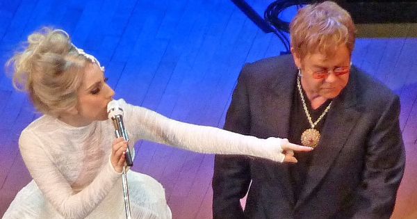 Image in QuizMyDay Elton John Collaborations Quiz: Test Your Music Trivia Skills trivia quiz featuring Lady Gaga and Elton John at Carnegie Hall, New York City, in 2010