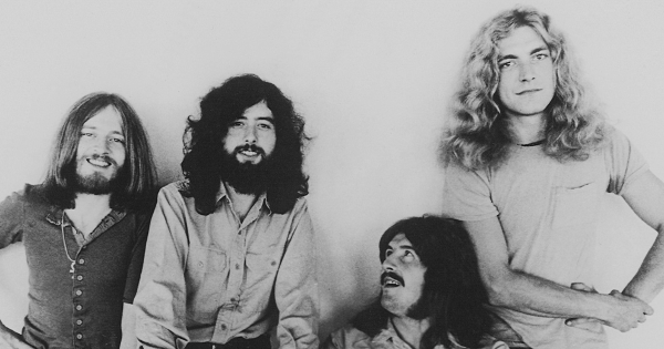 Image in QuizMyDay Led Zeppelin IV Deep Dive: Iconic Rock Masterpiece trivia quiz featuring Promotional photograph of the band Led Zeppelin, 1971