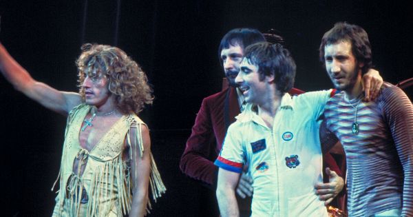 <a href="https://en.wikipedia.org/wiki/The_Who" class="extiw" title="en:The Who">The Who</a>, original line up, performing in Chicago. Left to right: Roger Daltrey, John Entwistle, Keith Moon, Pete Townshend.