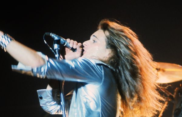 David Lee Roth, singer of Van Halen, performing live in 1978.