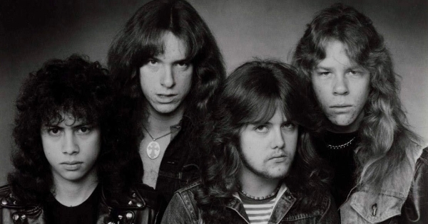 Image in QuizMyDay The Thunder Rolls: Hard Rock Quiz Showdown trivia quiz featuring Metallica in a press photo dated to 1983. Photo is definitely pre-1989, as Metallica left Megaforce and signed to Elektra in 1984. No copyright markings on the photo and no registration could be found in the US Copyright Search Records