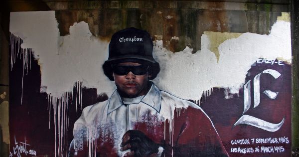Image in QuizMyDay Eazy E Hip-Hop History Master Quiz trivia quiz featuring memorial of Eazy-E made by streetartist LJvanT in the city of Leeuwarden, The Netherlands, 26th March 2010