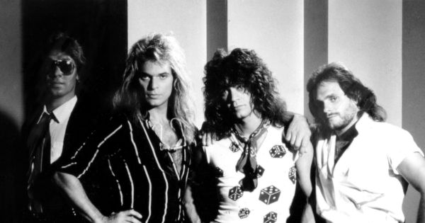 Promotional image of rock band Van Halen taken in 1984. From (l-r); <a href="https://en.wikipedia.org/wiki/Alex_Van_Halen" class="extiw" title="w:Alex Van Halen">Alex Van Halen</a>, <a href="https://en.wikipedia.org/wiki/David_Lee_Roth" class="extiw" title="w:David Lee Roth">David Lee Roth</a>, <a href="https://en.wikipedia.org/wiki/Eddie_Van_Halen" class="extiw" title="w:Eddie Van Halen">Eddie Van Halen</a>, and <a href="https://en.wikipedia.org/wiki/Michael_Anthony_(musician)" class="extiw" title="w:Michael Anthony (musician)">Michael Anthony</a>