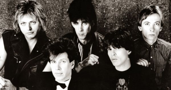 Image in QuizMyDay Ultimate Cars Band Quiz: Test Your Knowledge trivia quiz featuring Musical group The Cars, in a 1984 publicity photo for their album <i><a href="https://en.wikipedia.org/wiki/Heartbeat_City" class="extiw" title="w:Heartbeat City">Heartbeat City</a></i>. Pictured from left to right; Ben Orr, David Robinson, Ric Ocasek, Elliot Easton, and Greg Hawkes.