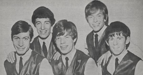 Image in QuizMyDay Classic Rock Quiz Challenge: Name Song by Artist Now (Easy) trivia quiz featuring The Rolling Stones in July 1963. From left: Charlie Watts, Bill Wyman, Mick Jagger, Brian Jones, Keith Richards