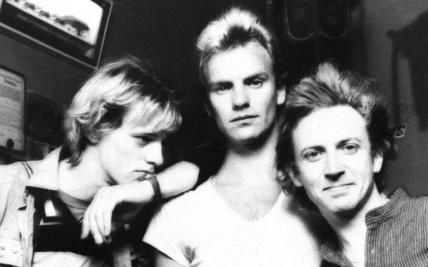 The Police in a publicity photo for their 1979 album <i>Reggatta de Blanc</i>.