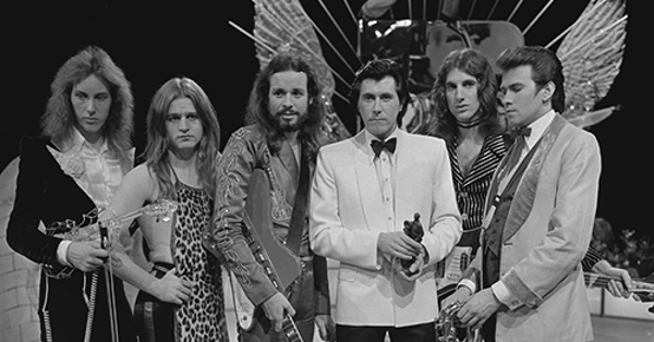 Image in QuizMyDay Roxy Music Quiz: Are You a Vinyl Virtuoso Pro trivia quiz featuring Roxy Music in AVRO's TopPop (Dutch television show) in 1973