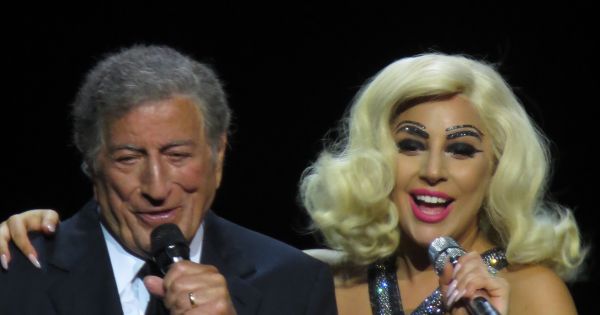Image in QuizMyDay Gaga’s Greatest Duets Quiz: Do You Know Her Collabs? trivia quiz featuring Tony Bennett &amp; Lady GaGa, Cheek to Cheek Tour, London Royal Albert Hall, 8 June 2015.