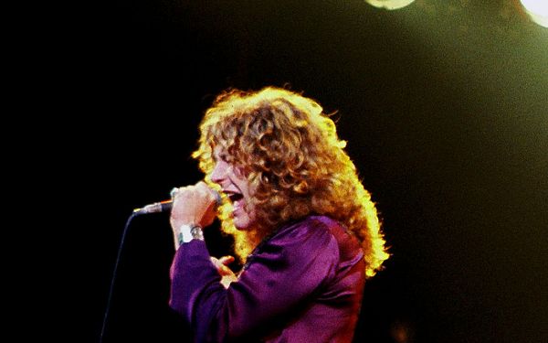 Robert Plant (left) and Jimmy Page (right) of Led Zeppelin, in concert in Chicago, Illinois