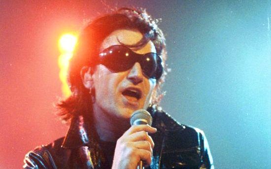 Bono playing his on-stage character "The Fly" during U2's show in Cleveland, OH on March 26, 1992 on their Zoo TV Tour