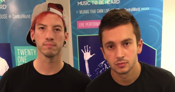 Image in QuizMyDay Twenty One Pilots Trivia: Take Flight With Facts trivia quiz featuring Twenty One Pilots at Press conference of Soundbox in Bangkok.