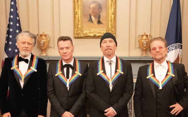 Irish rock band U2 at the Kennedy Center Honors Dinner in Washington, DC., on December 3, 2022. [State Department Photo by Freddie Everett/ Public Domain]