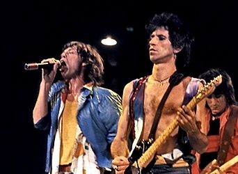 Keith Richards (center), Mick Jagger (left) and Ron Wood (right) from The Rolling Stones; Rolling Stones concert on December 11, 1981, Rupp Arena, Lexington Kentucky