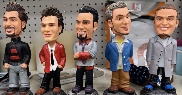Image in QuizMyDay Bye Bye Bye: The Ultimate *NSYNC Quiz trivia quiz featuring Collectible bobbleheads featuring the different members of NSYNC. Photo taken in Lincoln, Nebraska.