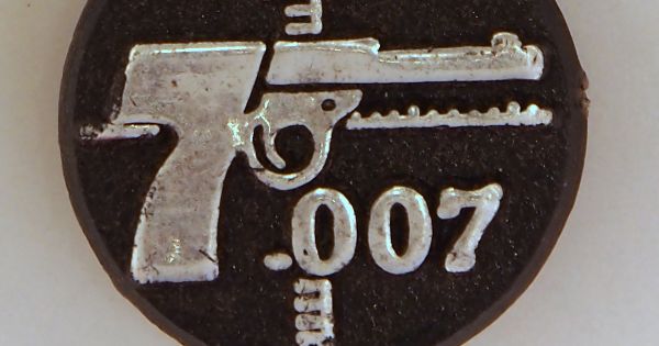 Image in QuizMyDay James Bond Theme Songs Quiz Challenge trivia quiz featuring Advertising pin of an old (Dutch) product of a (Dutch) company that does not exist any more.