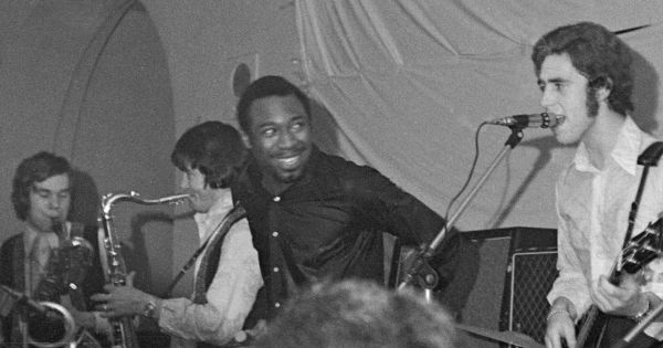 Image in QuizMyDay Ram Jam Quiz: Test Your 70s Rock Band Trivia Skills trivia quiz featuring Geno Washington &amp; The Ram Jam Band performing at the Students Union, University College London, on 6th. October 1968.