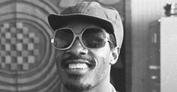 Stevie Wonder and Ewart Abner standing together in Los Angeles, California.