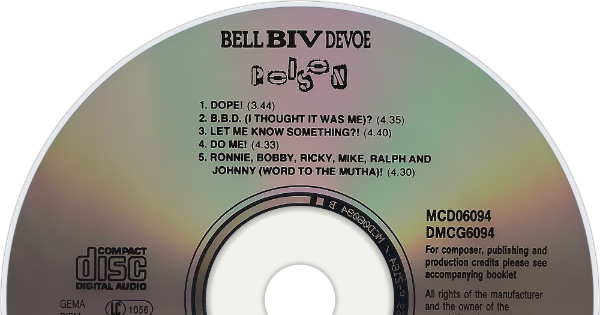 Image in QuizMyDay Bell Biv DeVoe Knowledge Quiz Showdown trivia quiz featuring Compact disc of the <a href="https://en.wikipedia.org/wiki/Bell_Biv_Devoe" class="extiw" title="en:Bell Biv Devoe">Bell Biv Devoe</a> album <i><a href="https://en.wikipedia.org/wiki/Poison" class="extiw" title="en:Poison">Poison (Bell Biv Devoe album)</a></i>.
<ul><li>This is the German version of the album that was released in 1990 on MCA Records.</li></ul>